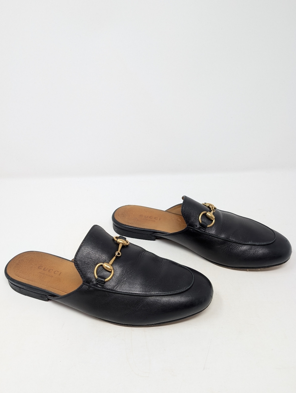 Gucci Princetown Black Leather Horsebit Mules Slippers Flats Size 35.5